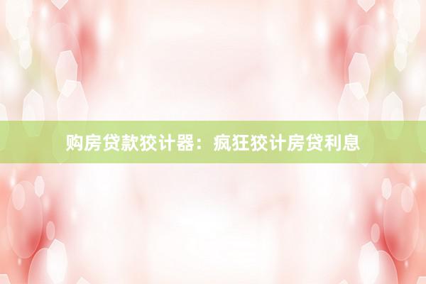 购房贷款狡计器：疯狂狡计房贷利息